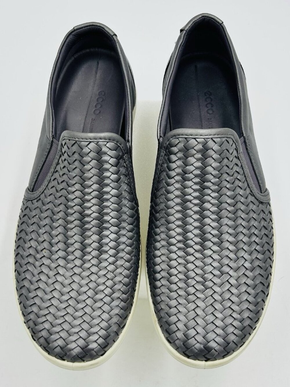 Ecco Soft 7 Shoes Womens EUR 40 US 9.5 Pewter Gray Woven Leather Slip-On
